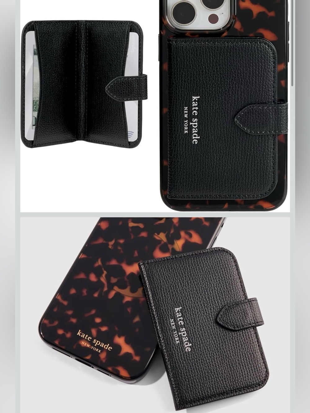 kate spade Black Textured Leather Phone Card Wallet